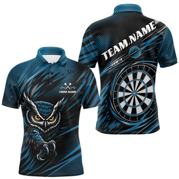 Maxcorners Custom Blue Owl Darts Men Polo Shirts, Dart Flights Darts League Shirt LM0208