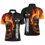 MaxCorners Pickleball Orange Flame Skull American  Customized Name, Team Name 3D Polo Shirt For Men