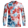 Maxcorners Red, White And Blue Tie Dye Personalized Patriotic Performance Fishing Shirts, Uv Fishing Apparel LM0201
