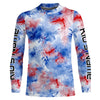 Maxcorners Red, White And Blue Tie Dye Personalized Patriotic Performance Fishing Shirts, Uv Fishing Apparel 1 LM0201