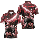 Maxcorners Custom Red Thunder Lightning Grim Reaper Bowling Men Polo Shirt, Halloween Bowling Outfit MT0609