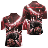 Maxcorners Custom Red Thunder Lightning Grim Reaper Bowling Men Polo Shirt, Halloween Bowling Outfit MT0609