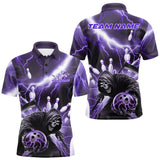 Maxcorners Custom Purple Thunder Lightning Grim Reaper Bowling Men Polo Shirt, Halloween Bowling Outfit MT0609