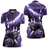 Maxcorners Custom Purple Thunder Lightning Grim Reaper Bowling Men Polo Shirt, Halloween Bowling Outfit MT0609