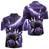 Maxcorners Custom Purple Thunder Lightning Grim Reaper Bowling Men Polo Shirt, Halloween Bowling Outfit MT0609