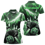 Maxcorners Custom Green Thunder Lightning Grim Reaper Bowling Men Polo Shirt, Halloween Bowling Outfit MT0609