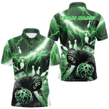 Maxcorners Custom Green Thunder Lightning Grim Reaper Bowling Men Polo Shirt, Halloween Bowling Outfit MT0609