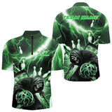 Maxcorners Custom Green Thunder Lightning Grim Reaper Bowling Men Polo Shirt, Halloween Bowling Outfit MT0609
