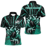 Maxcorners Custom Black And Green Lightning Grim Reaper Bowling Men Polo Shirt, Halloween Outfit MT0609