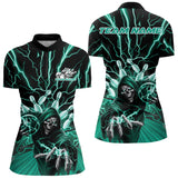 Maxcorners Custom Black And Green Lightning Grim Reaper Bowling Men Polo Shirt, Halloween Outfit MT0609