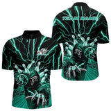 Maxcorners Custom Black And Green Lightning Grim Reaper Bowling Men Polo Shirt, Halloween Outfit MT0609