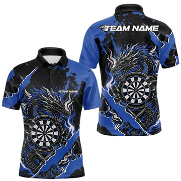 Maxcorners Custom Black And Blue Splatter Dragon Claw Marks Dart Men Polo Shirt, Dart Jersey LM0409