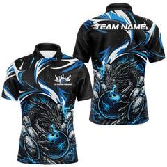 Maxcorners Custom Blue Lightning Dragon Bowling Men Polo Shirts, Dragon Bowling League Shirt TU3012