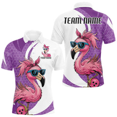 Maxcorners Custom Funny Purple Flamingo Bowling Men Polo Shirt, Bowling League Bowlers Outfit LM0602