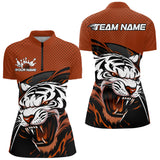 Maxcorners Custom Black And Orange Tiger Bowling Team Polo Shirts For Men, Bowling League Shirt