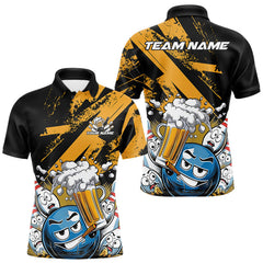 Maxcorners Custom Funny Cool Bowling Ball Bowling And Beer Men Polo Shirts, Grunge Bowling Uniform LM0803