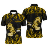 Maxcorners Custom Black And Yellow Flame Eagle Bowling Team Men Polo Shirts, Eagle Bowling League Shirt