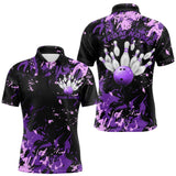 Maxcorners Black, Purple And Pink Custom Bowling Team Men Polo Shirts, Bowling Ball And Pin Jerseys