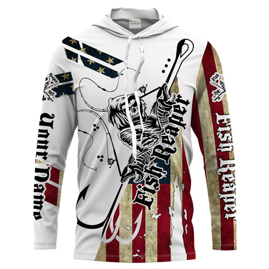 Maxcorners Fish reaper American Flag Custom Men Long Sleeve performance Fishing Shirts, Patriotic Fishing jerseys - LM0501