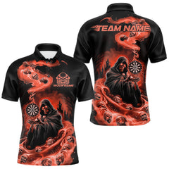 Maxcorners Custom Orange Flame Grim Reaper Dart Men Polo Shirts, Dart Team Halloween Outfits MT0410