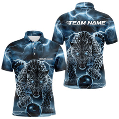 Maxcorners Blue Thunder Lightning Custom Leopard Bowling Polo Shirts For Men And Women Bowling League Shirt