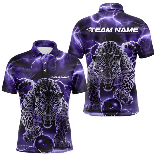 Maxcorners Purple Thunder Lightning Custom Leopard Bowling Polo Shirts For Men And Women Bowling League Shirt