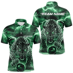 Maxcorners Green Thunder Lightning Custom Leopard Bowling Polo Shirts For Men And Women Bowling League Shirt