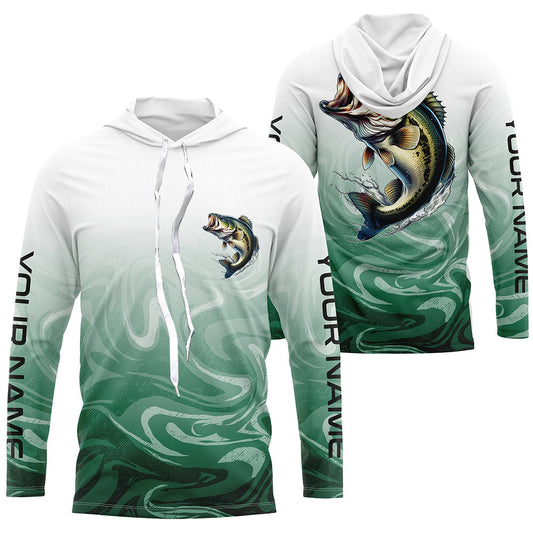 Maxcorners Custom Largemouth Bass Long Sleeve Tournament Camo Fishing Shirts, Bass Fishing Jerseys LM0201