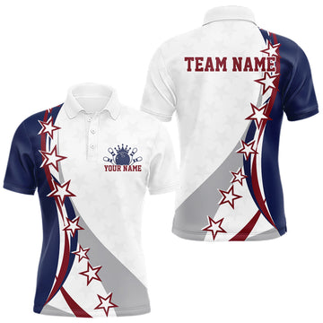 Maxcorners Custom American Flag Bowling Performance Shirt, Patriotic Bowling League Men Polo Shirt