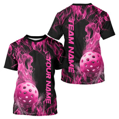 Maxcorners Custom Pink Flame Pickleball Polo Shirts For Men, Fire Pickleball Jerseys Team Uniform LM2206