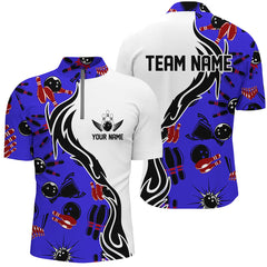 MaxCorners Bowling Ball And Pins Jerseys Multicolor Option Customized Name, Team Name 3D Stand Collar Zipper Polo Shirt