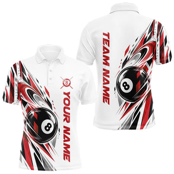 Maxcorners Custom Red 8 Ball Billiard Team Men Polo Shirt, Billiard League Jersey