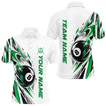 Maxcorners Custom Green 8 Ball Billiard Team Men Polo Shirt, Billiard League Jersey