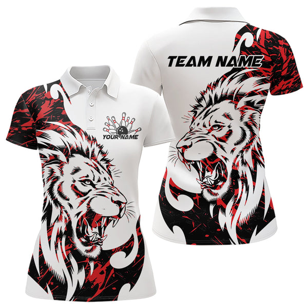 Maxcorners Custom Red Camo Lion Bowling Team Polo Shirts For Men, Lion Bowling League Shirt LM0803