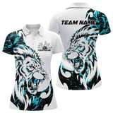 Maxcorners Custom Blue Camo Lion Bowling Team Polo Shirts For Men, Lion Bowling League Shirt LM0803