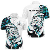 Maxcorners Custom Blue Camo Lion Bowling Team Polo Shirts For Men, Lion Bowling League Shirt LM0803