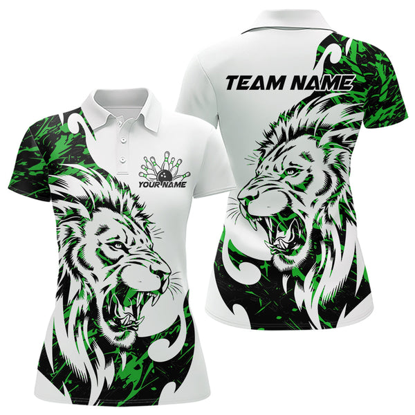 Maxcorners Custom Green Camo Lion Bowling Team Polo Shirts For Men, Lion Bowling League Shirt LM0803