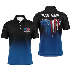 Maxcorners Custom Blue Patriotic Heart Pickleball Polo Shirts For Men, US Flag Pickleball Team Shirt