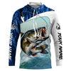 Maxcorners Personalized Largemouth Bass Long Sleeve Tournament Fishing Shirts, Bass Fishing Jerseys | Blue Camo LM0201