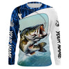 Maxcorners Personalized Largemouth Bass Long Sleeve Tournament Fishing Shirts, Bass Fishing Jerseys | Blue Camo LM0201