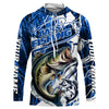 Maxcorners Personalized Largemouth Bass Long Sleeve Performance Fishing Shirts, Bass Fishing Jersey | Blue Camo LM0201