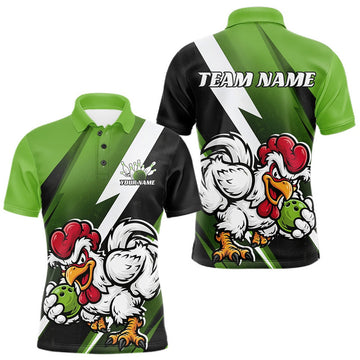 Maxcorners Custom Green Funny Bold Confident Chicken Bowling Shirt For Men, Bowling Jerseys LM1307