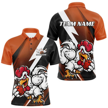 Maxcorners Custom Orange Funny Bold Confident Chicken Bowling Shirt For Men, Bowling Jerseys LM1307