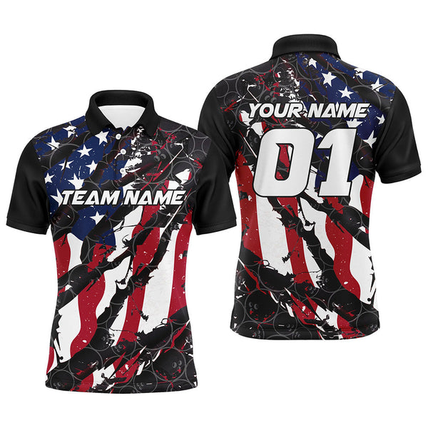 Maxcorners Bowling Ball And Pins American Flag Patriotic Customized Name, Team Anme 3D Polo Shirt