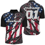 Maxcorners Bowling Ball And Pins American Flag Patriotic Customized Name, Team Anme 3D Polo Shirt