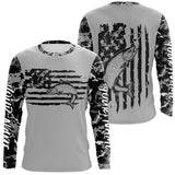 Maxcorners Custom Gray Camo US Flag Patriotic Trout Fly Fishing Long Sleeve Tournament Fishing Shirts MT2108