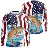 Maxcorners Custom Patriotic US Flag Redfish Long Sleeve Performance Fishing Shirt, Redfish Fishing Jersey MT2108