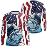 Maxcorners Custom Patriotic US Flag Sailfish Long Sleeve Performance Fishing Shirt, Sailfish Fishing Jersey MT2108