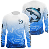 Maxcorners Blue Camo Chinook Salmon Fishing Custom Long Sleeve Shirts, Salmon Saltwater Fishing Apparel MT2108