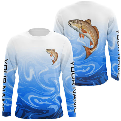 Maxcorners Blue Camo Redfish Fishing Custom Long Sleeve Shirts, Redfish Saltwater Fishing Apparel MT2108
